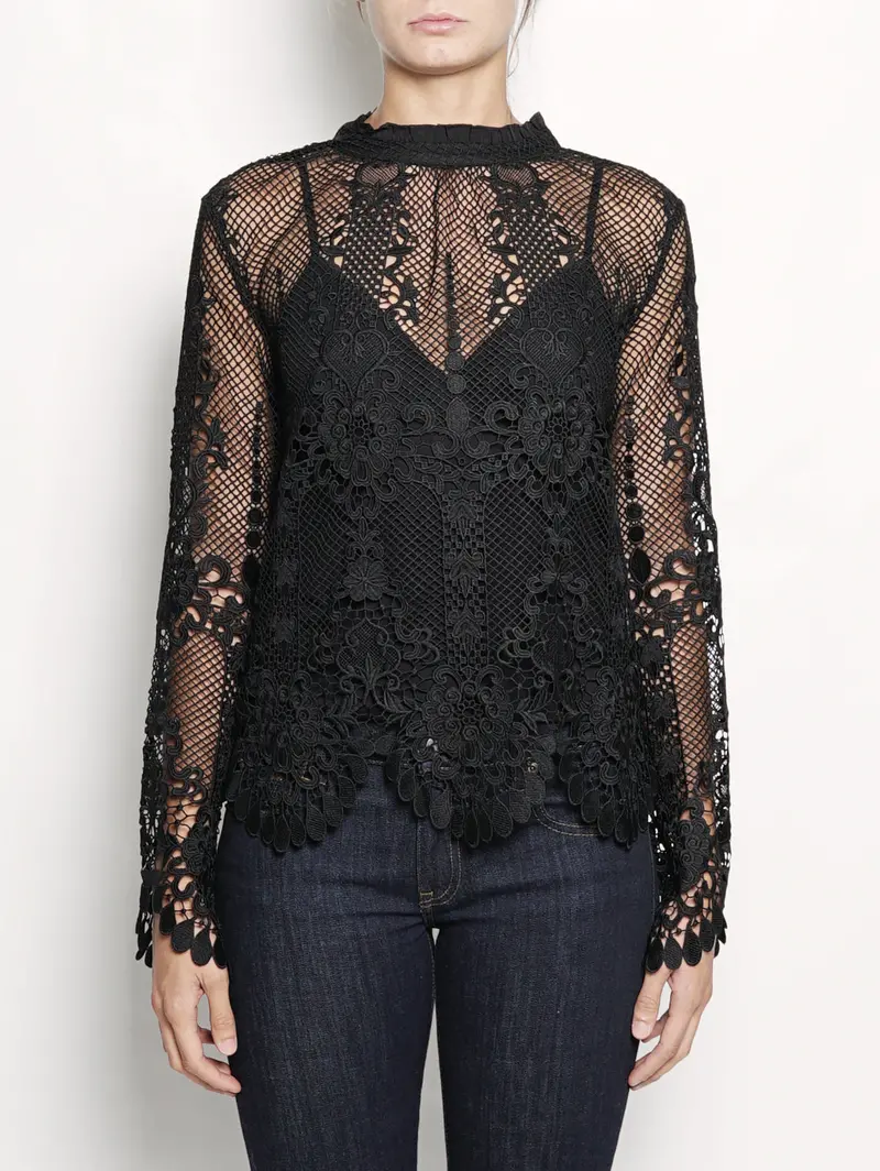 Black Lace Crewneck Blouse 1