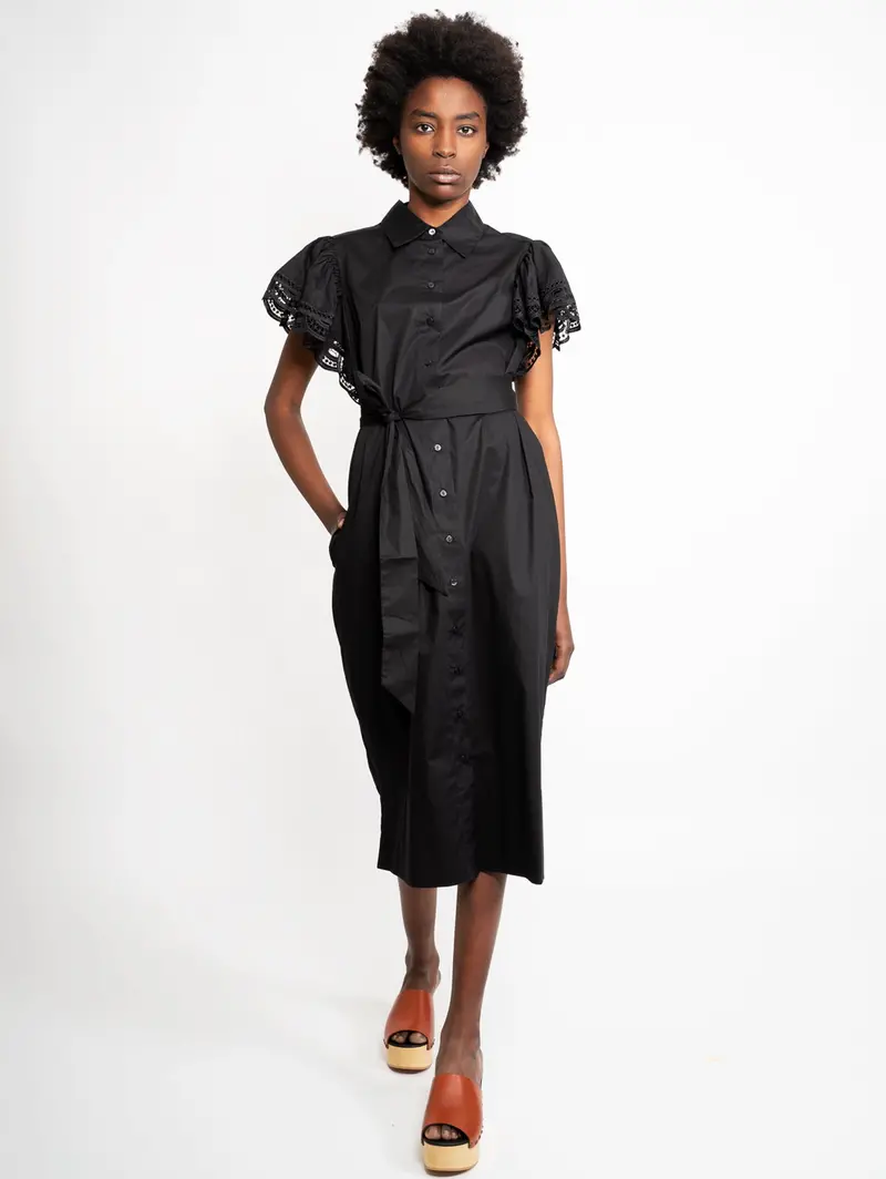Black Lace-Trimmed Chemisier Dress 1