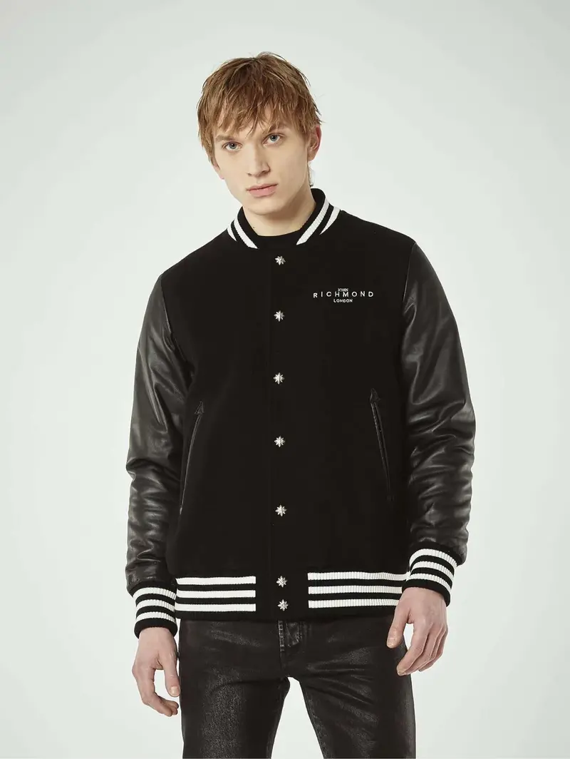 Black Leather And Wool Bomber Jacket 1