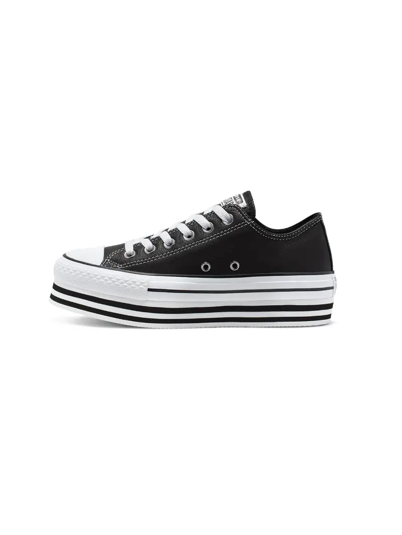 Black Leather Chuck Taylor All Star Platform Low Tops 1