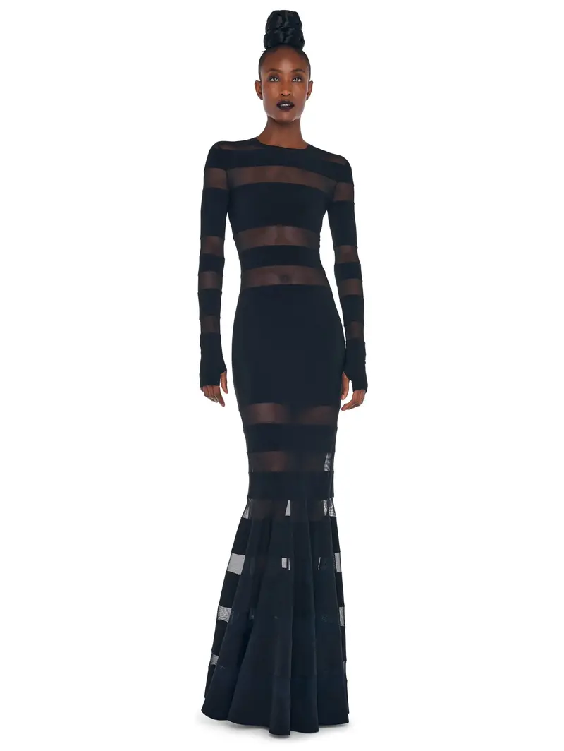 Black Long-Sleeve Mermaid-Cut Dress 1