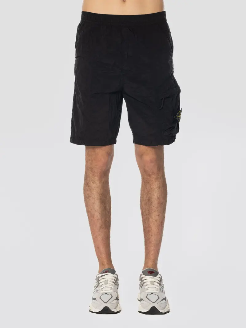 Black Metallic Nylon Jogger Bermuda Shorts 1