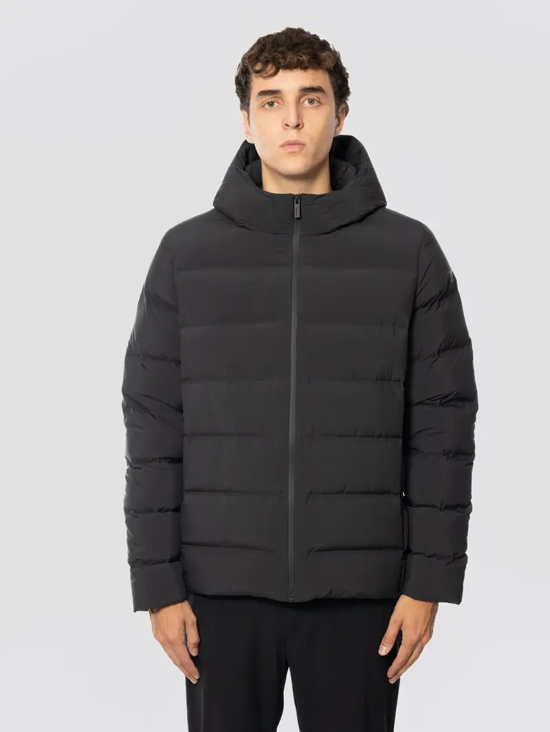 Black Mid-Length Hooded Down Jacket 1