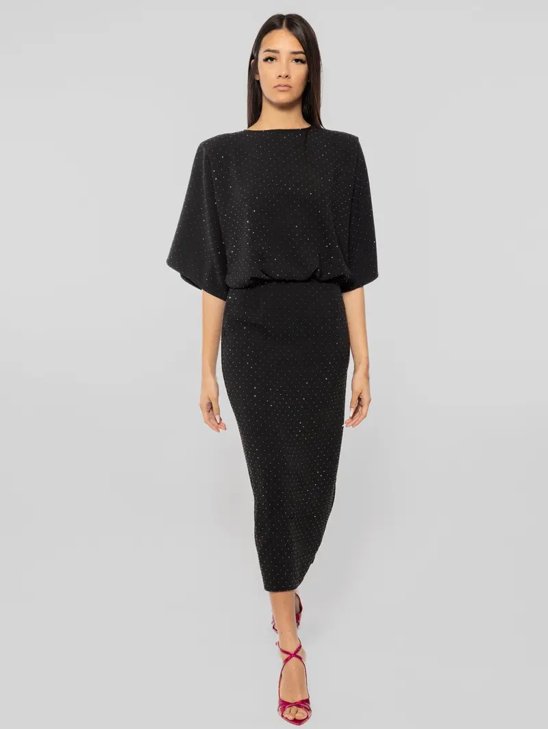 Black Midi Dress With Rhinestone Accents 1