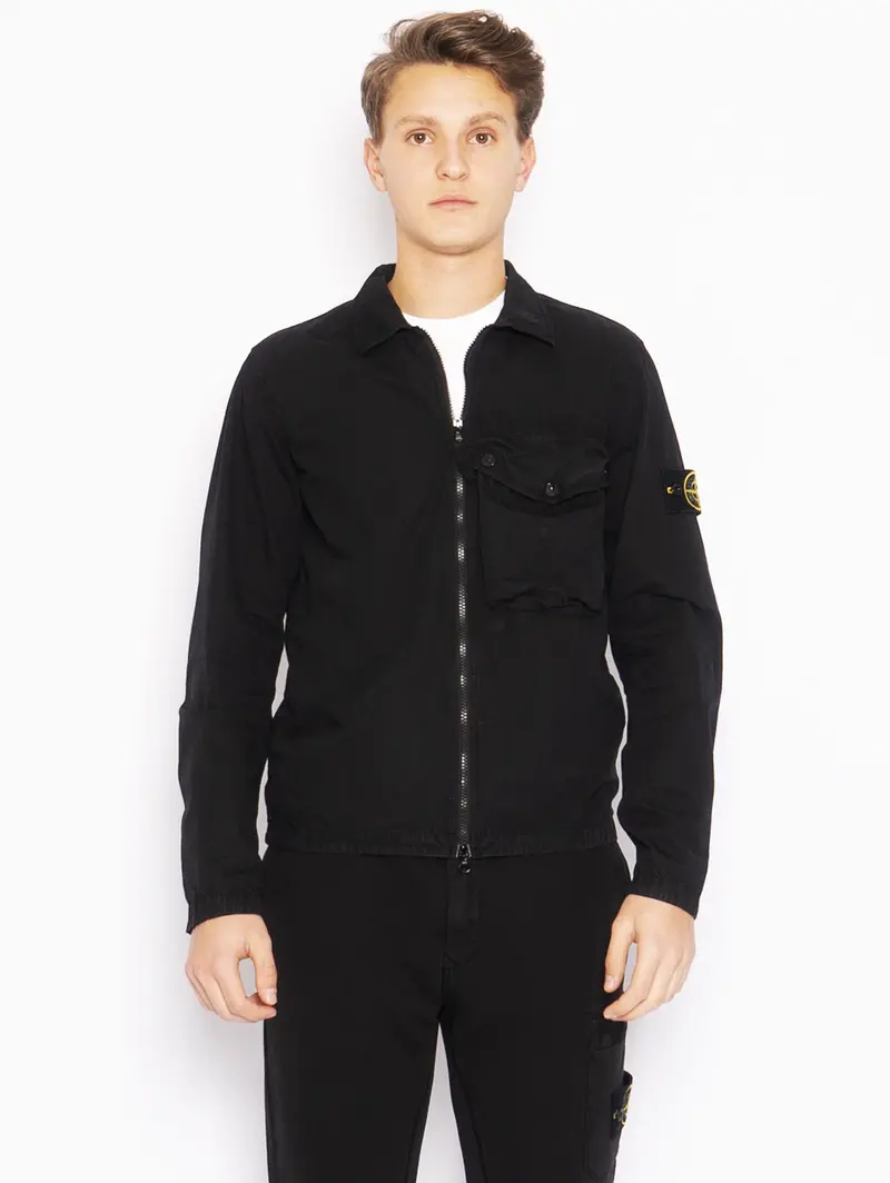 Black Overshirt With Embroidered Logo Patch 1