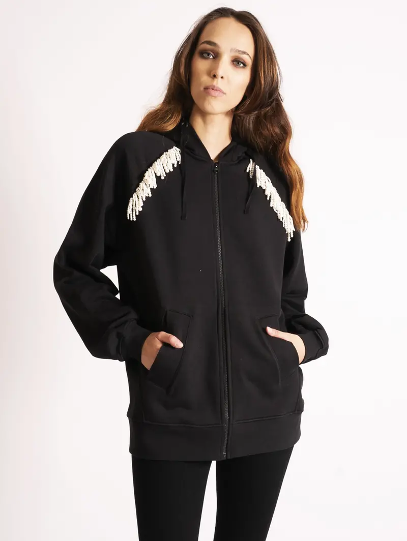 Black Pearl-Embellished Hoodie 1