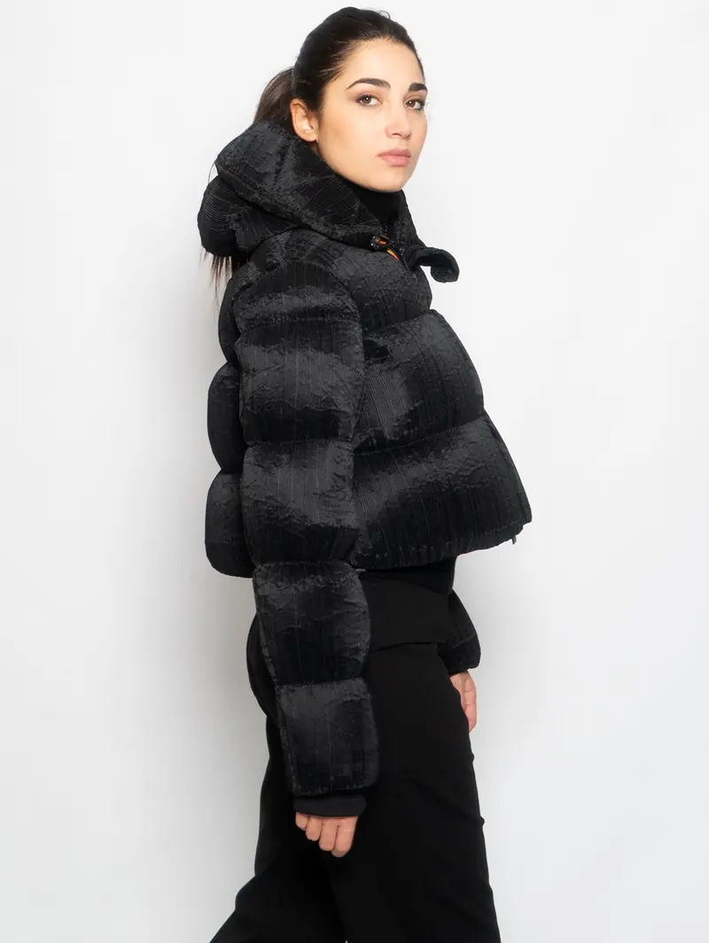 Black Pleated Short Nylon Puffer Jacket Brien 1