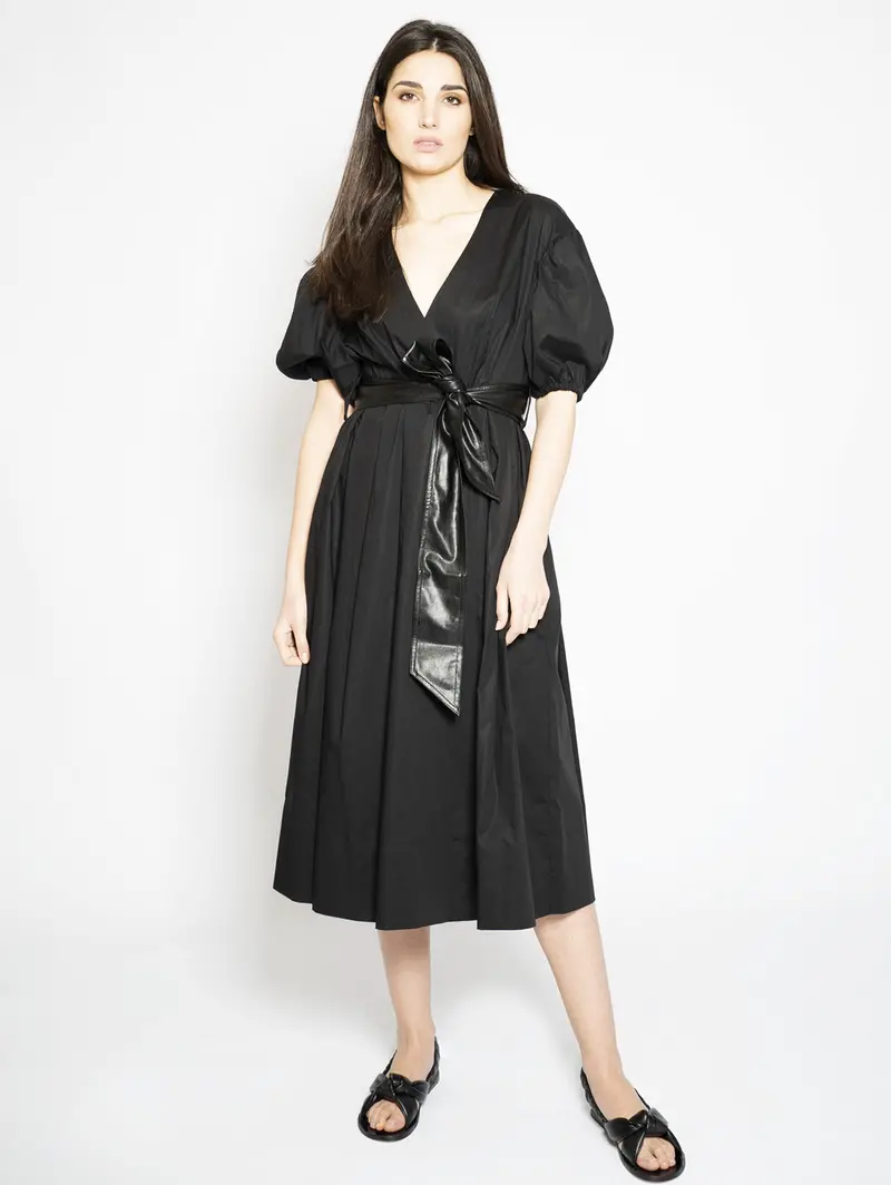 Black Poplin Dress With Matching Belt 1