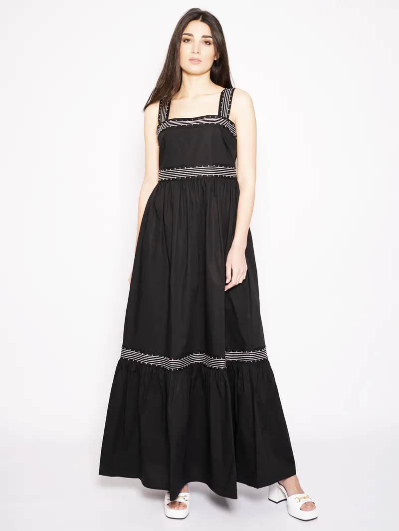 Black Poplin Maxi Dress With Stud Detail 1