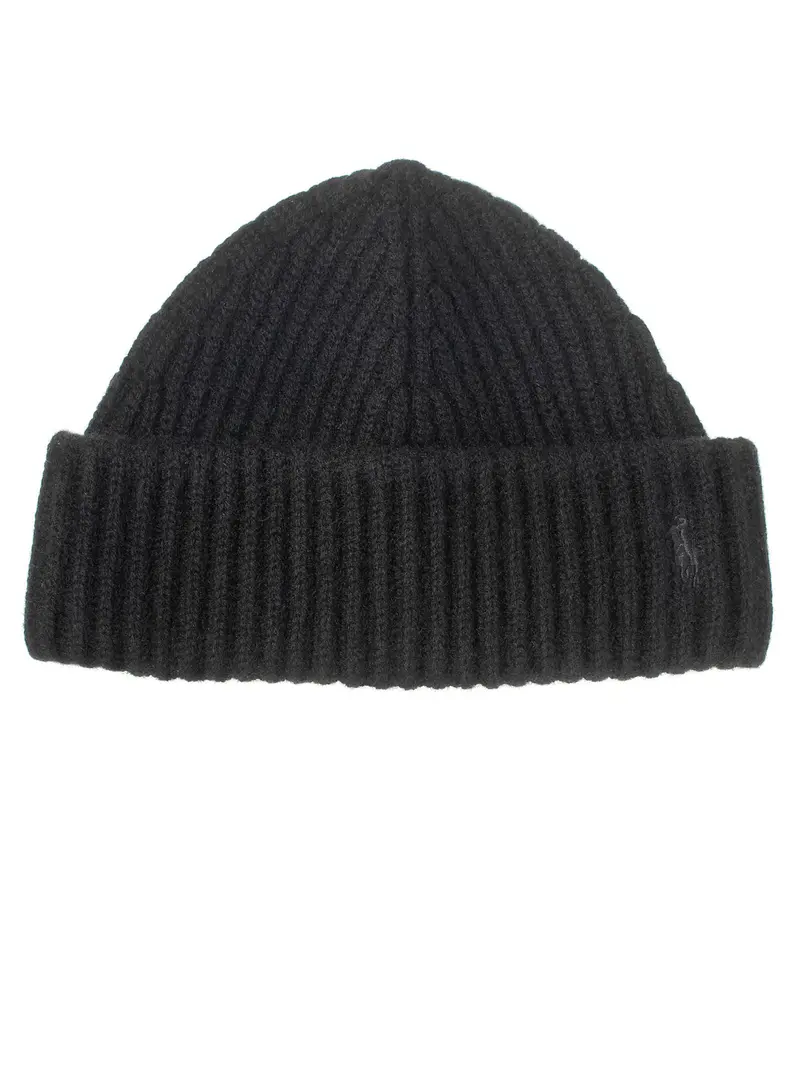 Black Ribbed Wool Hat 1