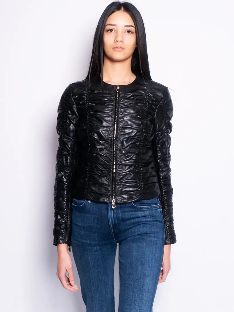 Black Ruched Lambskin Jacket 1