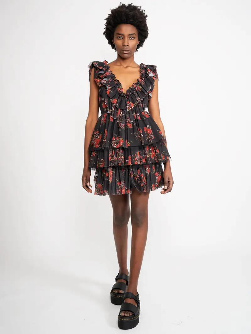 Black Ruched Tulle Dress 1