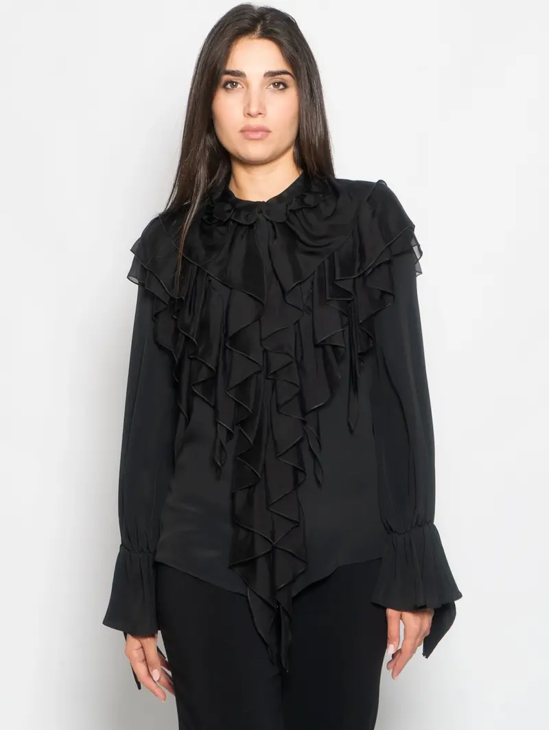 Black Ruffled Cascade Blouse 1