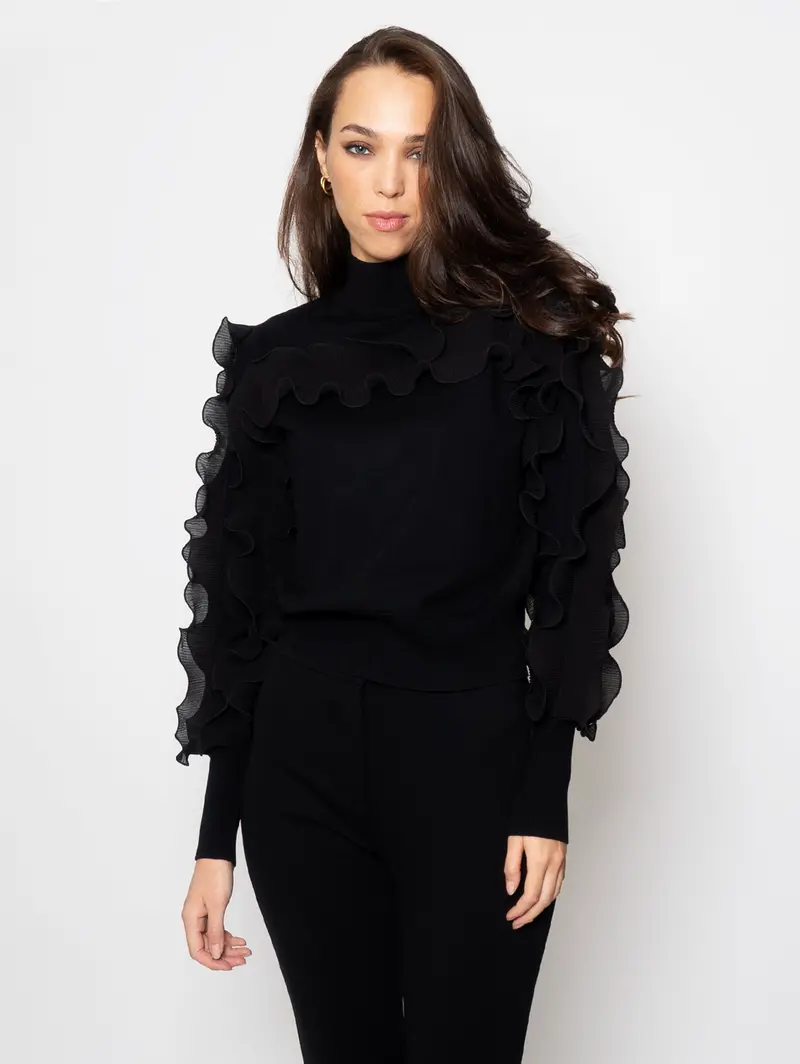 Black Ruffled Lupetto Top 1