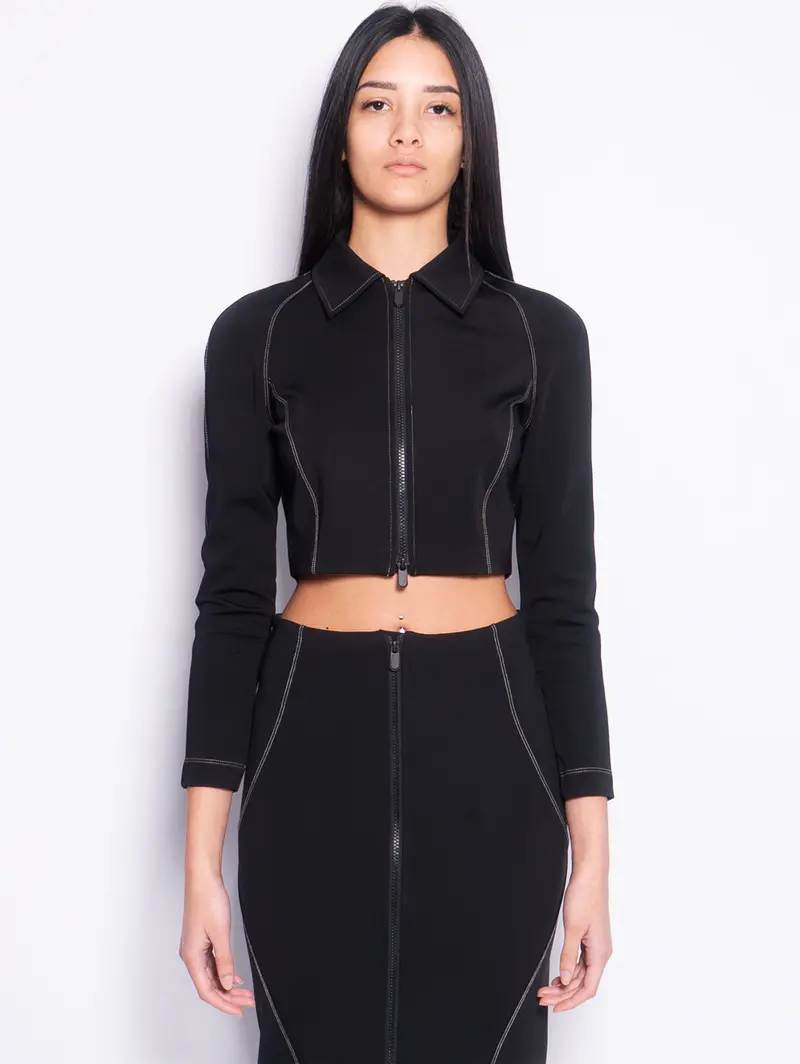 Black Scuba-Knit Short Jacket 1