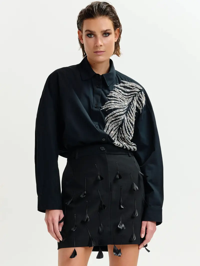 Black Sequined Oversized Shirt 1