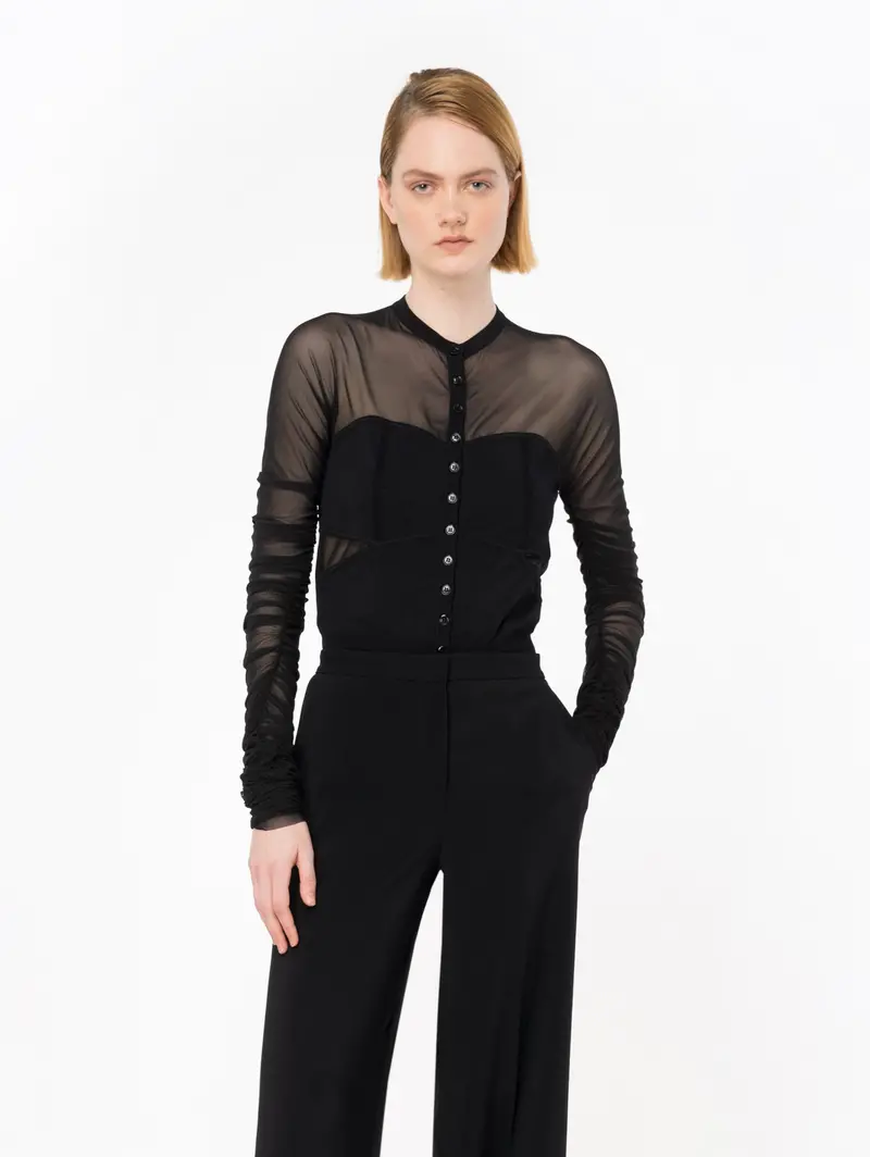 Black Sheer Long-Sleeve Cardigan 1
