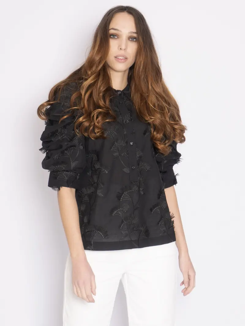 Black Short-Sleeve Embroidered Shirt 1
