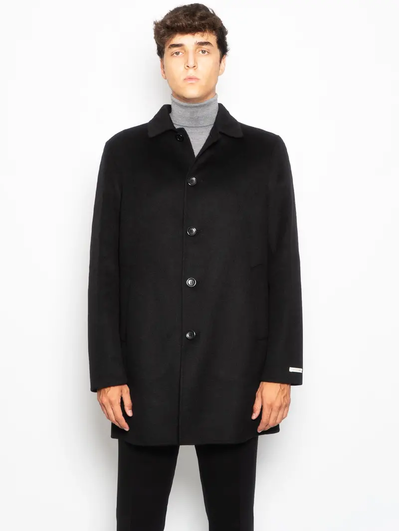 Black Single-Breasted Double-Faced Wool Coat – Alfredo Style 1