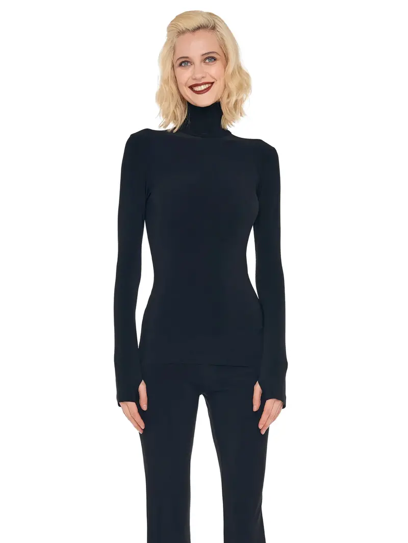 Black Stretch Jersey Turtleneck Top 1