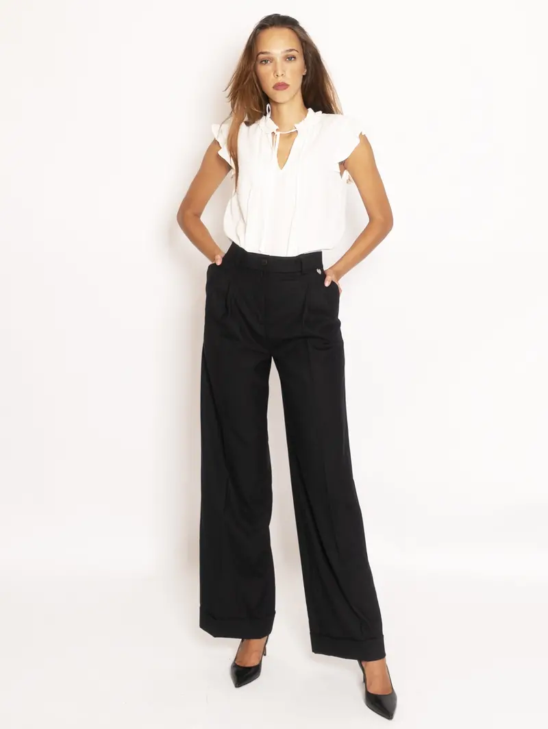 Black Stretch Wool Trousers 1