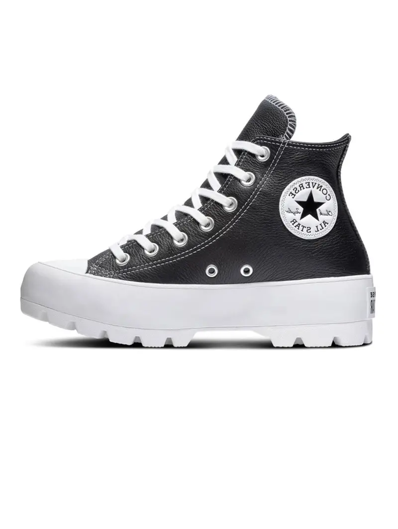 Black Textured Sole Leather Sneakers 1