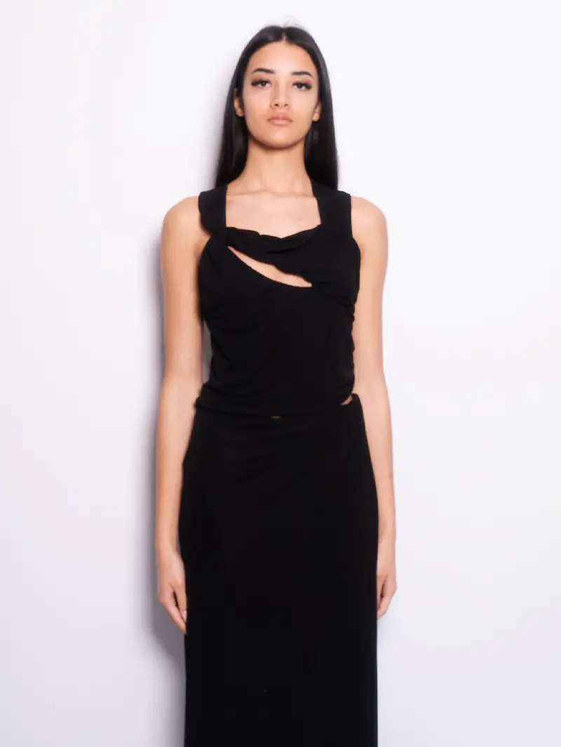 Black Torchon-Trimmed Top With Cut-Out Details 1