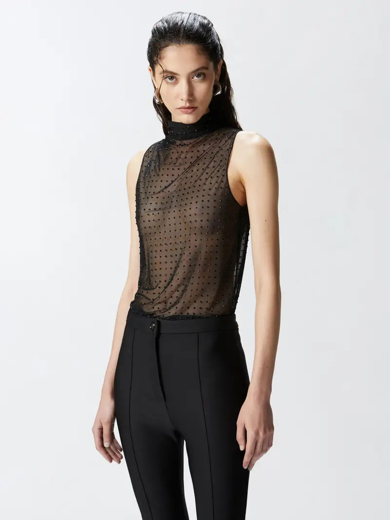 Black Tulle Top With Rhinestone Embellishments 1