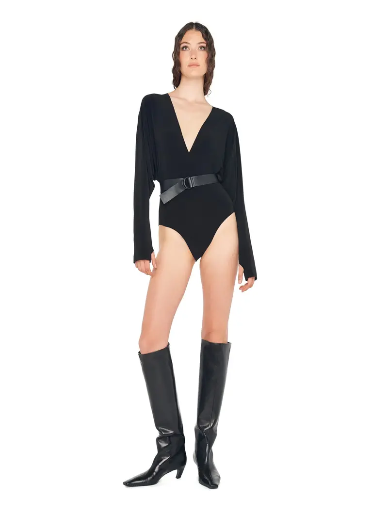 Black V-Neck Bodysuit 1