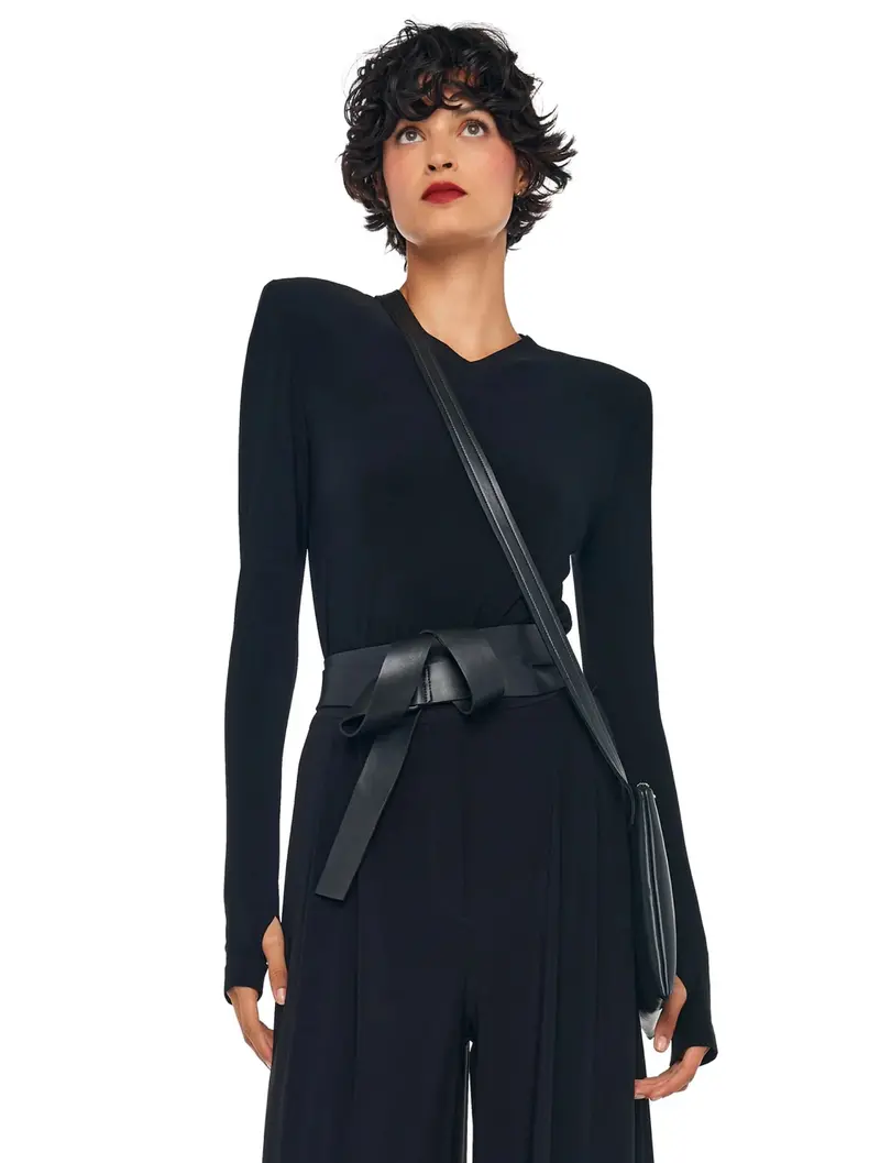 Black V-Neck Padded Strap Top 1