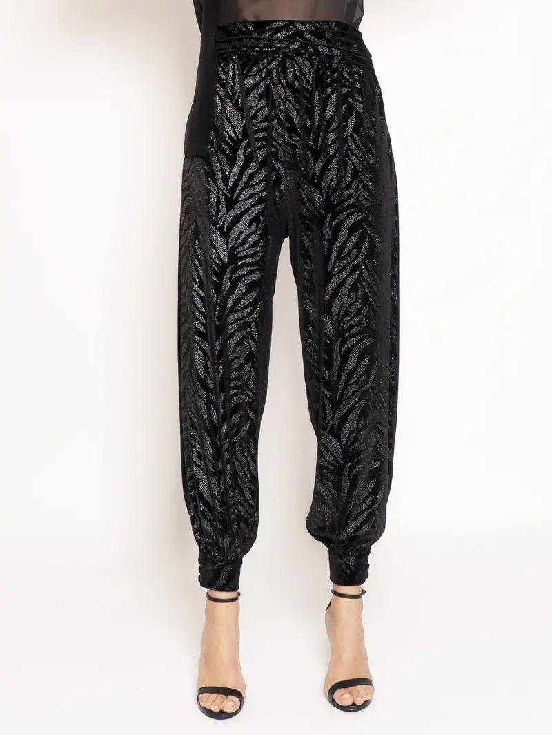 Black Velvet Trousers With Silver Micro-Studs 1