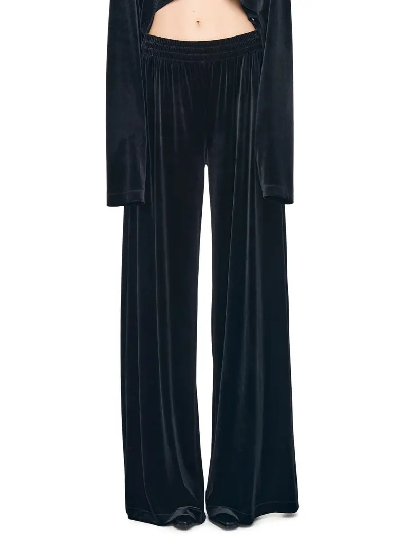Black Wide-Leg Velvet Trousers 1