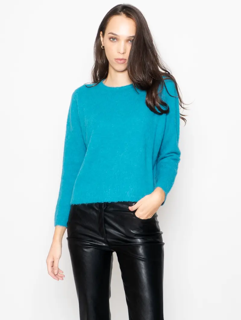 Blue Alpaca Box-Style Knit Top 1