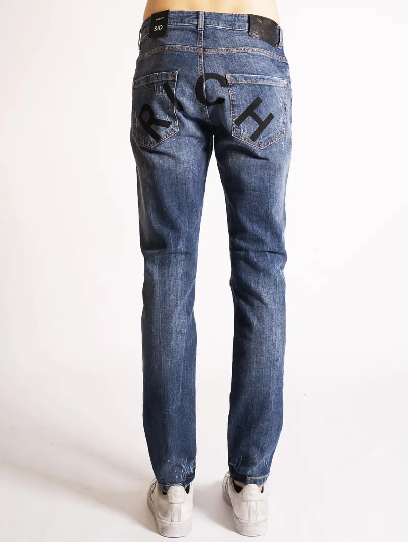 Blue And Black Logo-Printed Denim Jeans 1