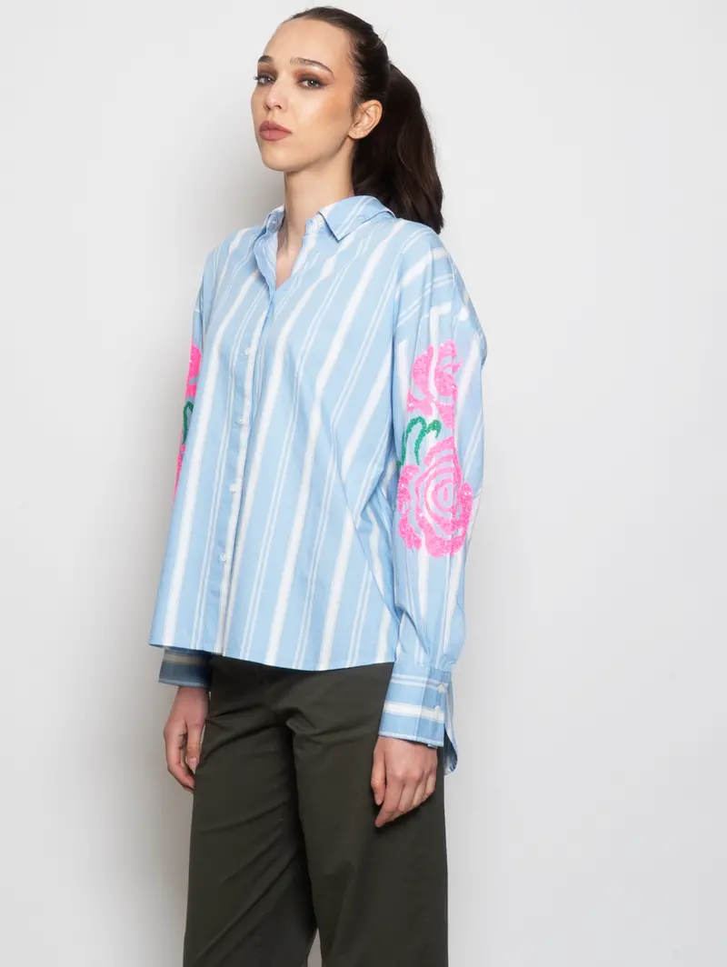 Blue-And-White Striped Embroidered Shirt 1