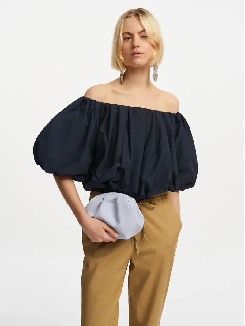 Blue Bardot-Neck Bodysuit 1