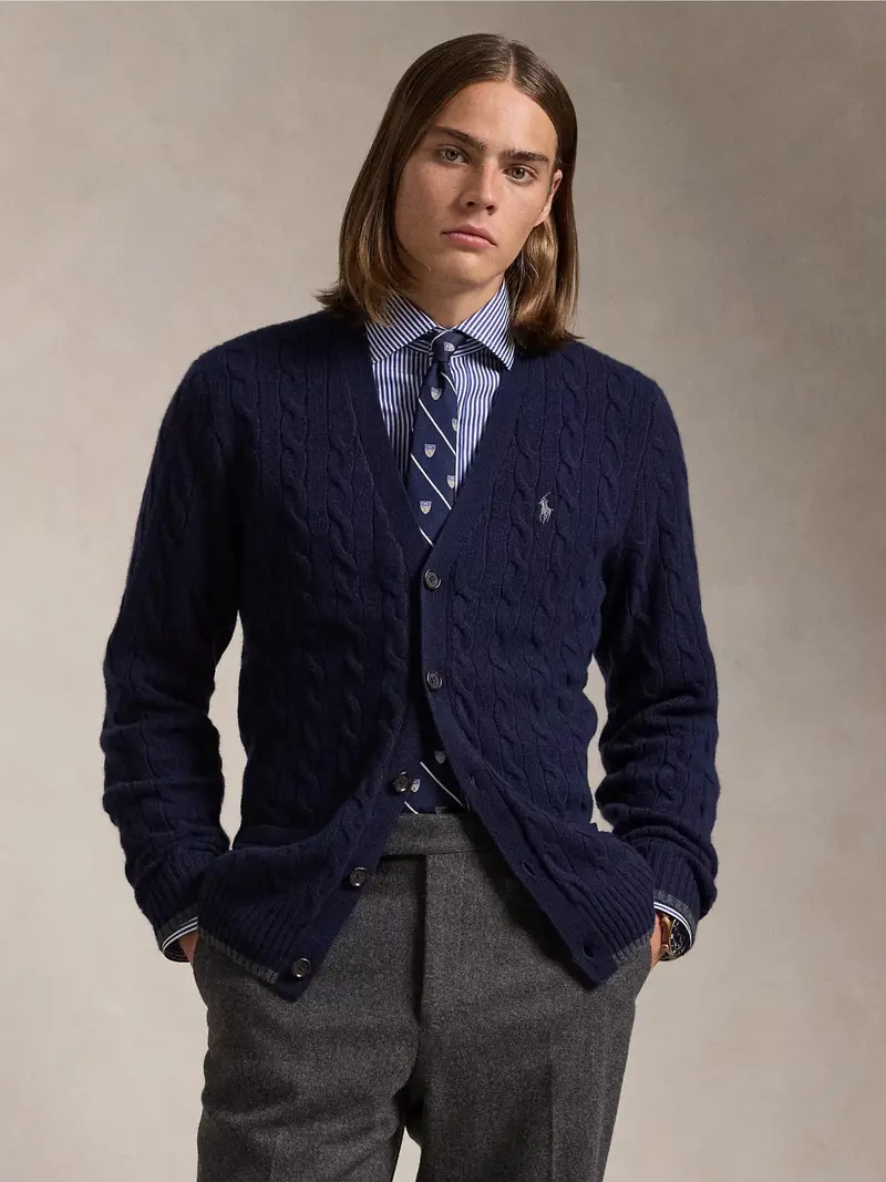 Blue Cable-Knit Wool And Cashmere Cardigan 1