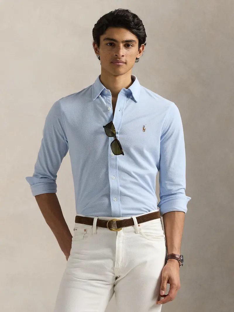 Blue Chambray Knit Oxford Shirt 1