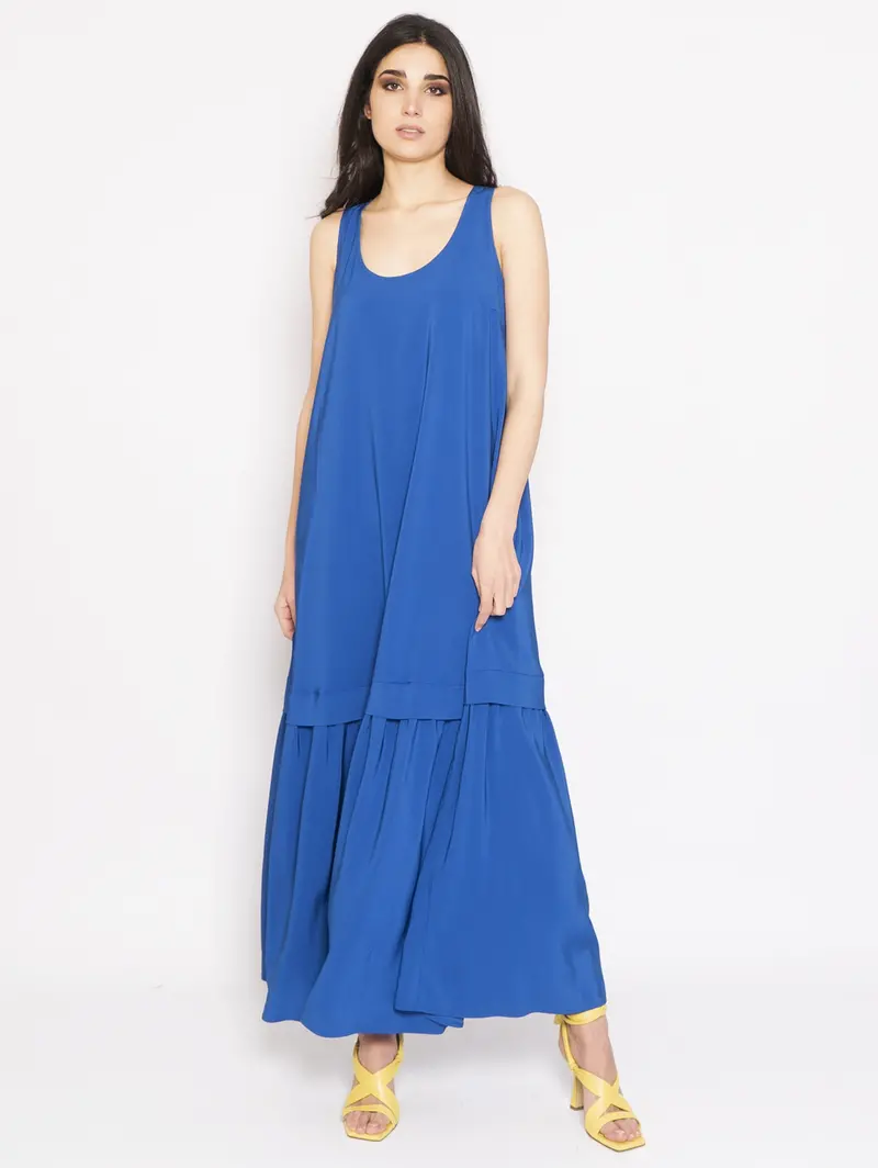 Blue Crepe Flowing Maxi Dress 1
