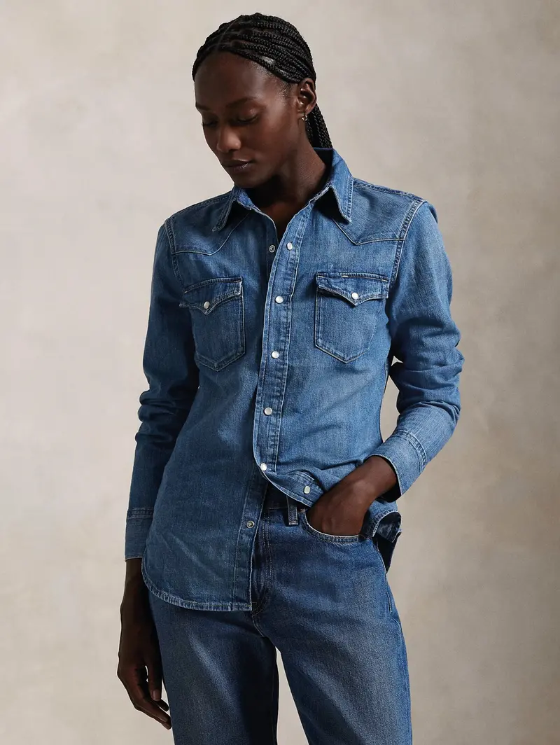 Blue Denim Western-Style Shirt 1
