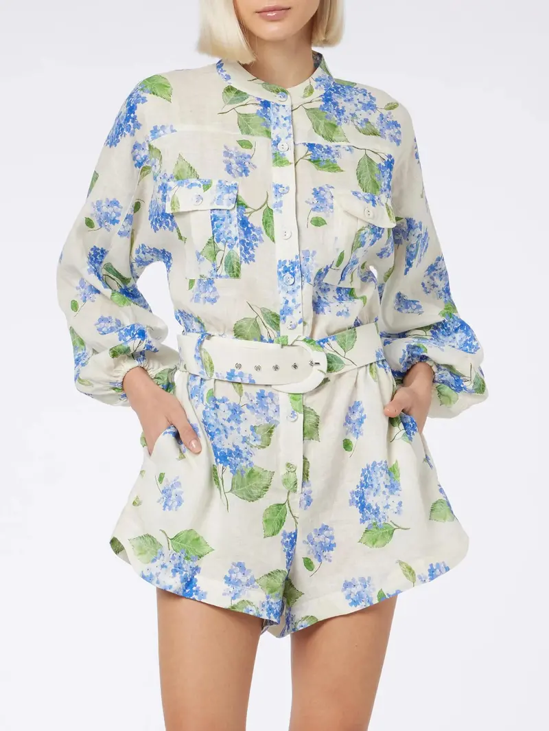 Blue Floral Linen Chemise Jumpsuit 1