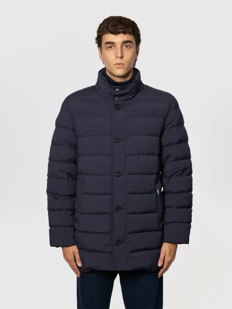 Blue Hooded Parka With Detachable Fur Trim 1