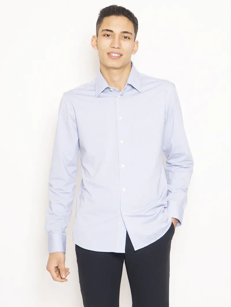 Blue Jacquard Pattern Dress Shirt 1