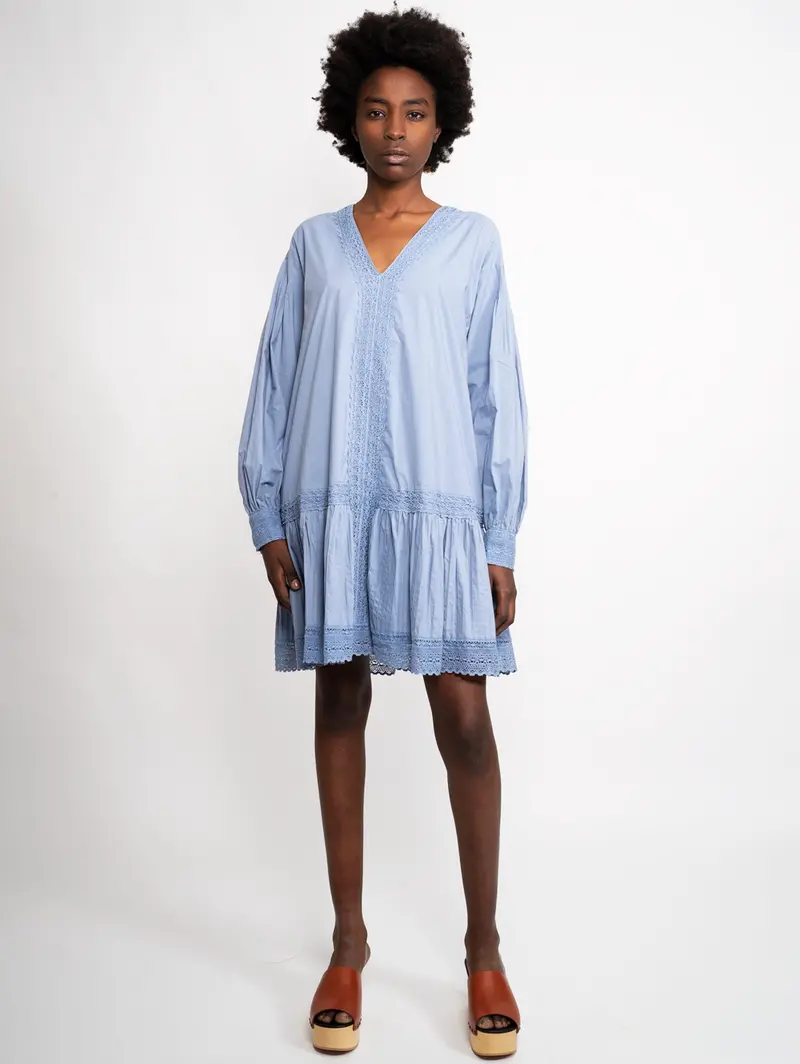 Blue Lace-Embellished Dress 1