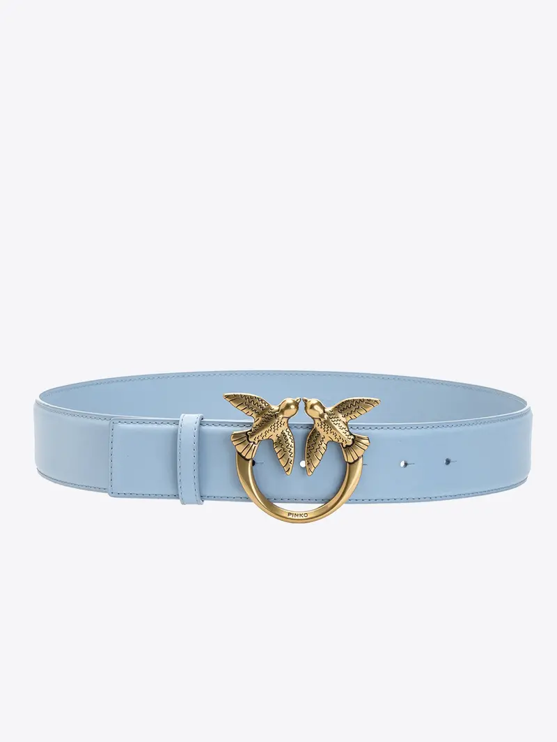 Blue Leather Belt With Gold-Tone Buckle 1