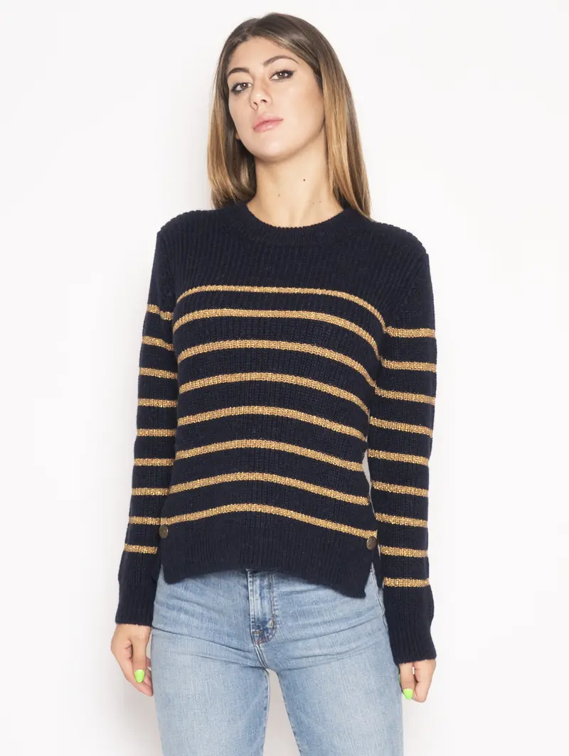 Blue Lurex-Striped Knit Top 1