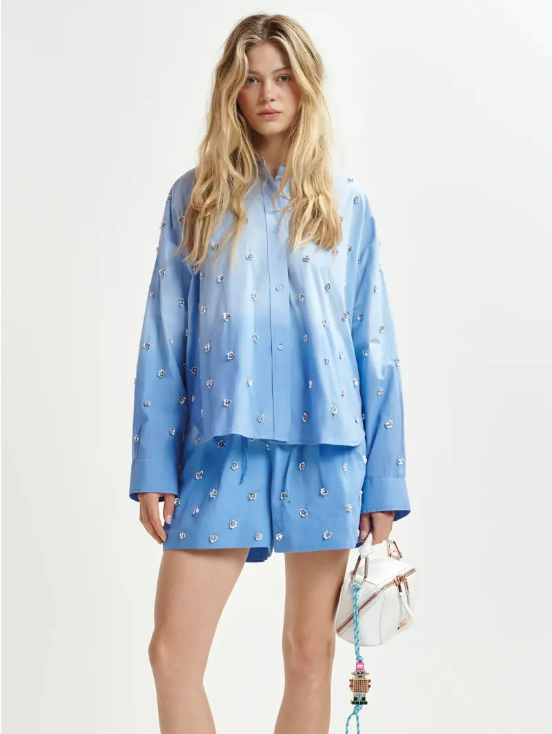 Blue Ombre Shirt With Metallic Paillette Accents 1