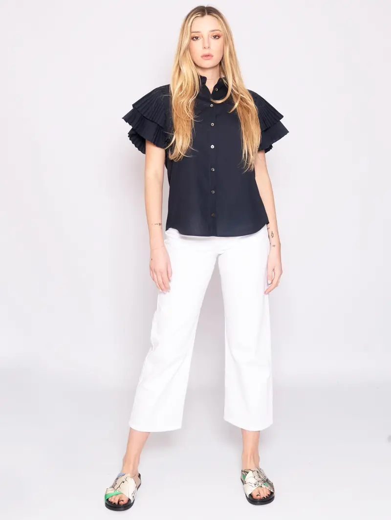 Blue Pleated-Sleeve Shirt 1