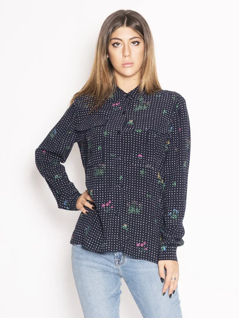 Blue Polka Dot And Floral Print Shirt 1