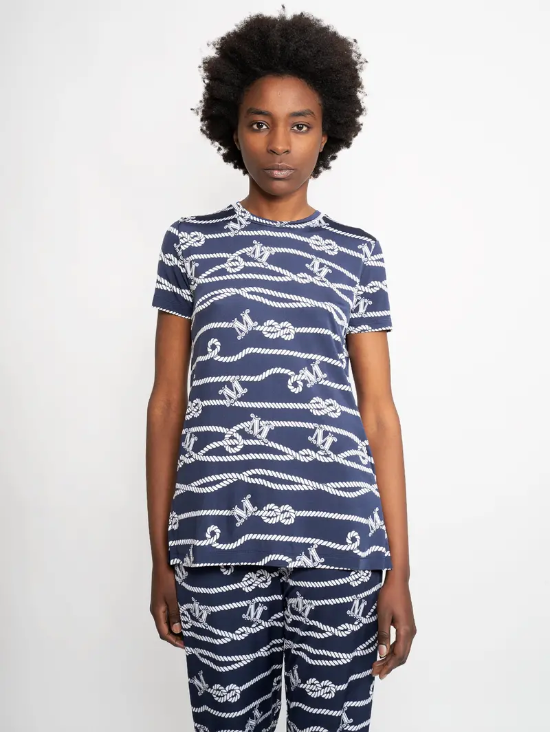 Blue Printed Viscose T-Shirt 1